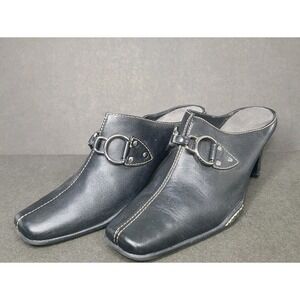 Aerosoles Cinch Worm Black Leather Heeled Mules Buckle Women's Size 8M